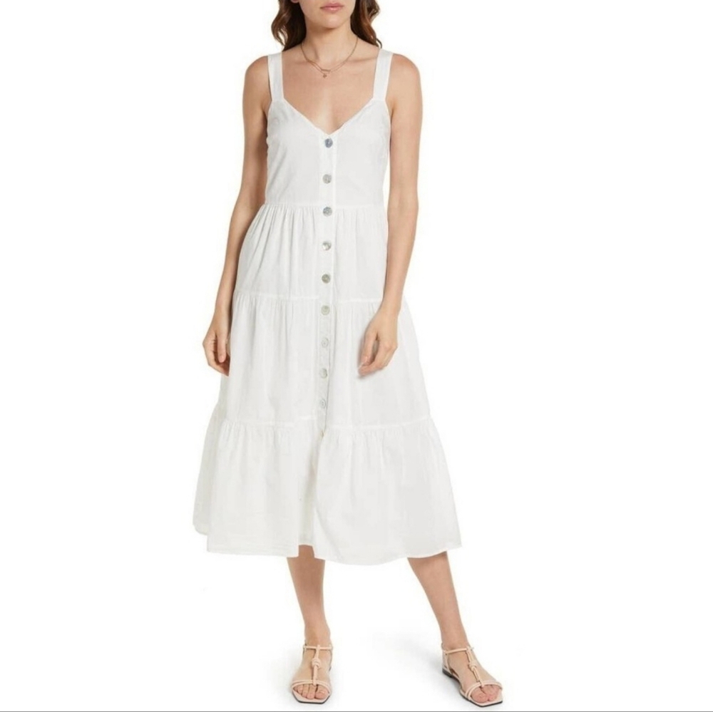 Rails Violet Button Front Tiered Midi Dress White size S